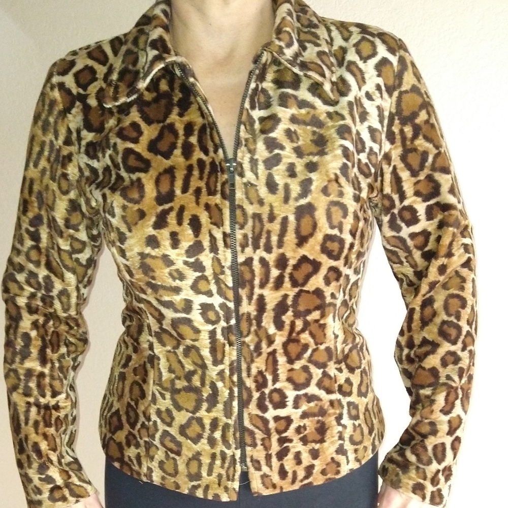 Finesse Leopard print velor zip up jacket